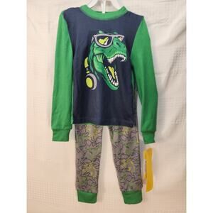 Saint Eve Pajama Set Boys Size 12 Dinosaurs Long Sleeve Lightweight Green Gray